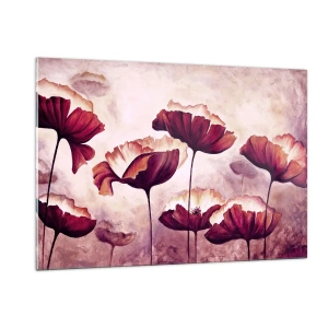 Cuadro sobre vidrio - Impresiones sobre Vidrio - Amapolas rojas y blancas contra un cielo brillante - 120x80cm - Pétalo rojo y blanco - Decoración de pared moderna para salón y dormitorio ARTTOR