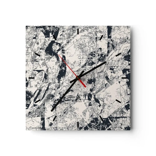 Reloj de pared - Reloj de vidrio - Composición abstracta en blanco y negro con un diseño dinámico. - 30x30cm - La interpenetración de los opuestos - Decoración de pared moderna para salón y dormitorio ARTTOR