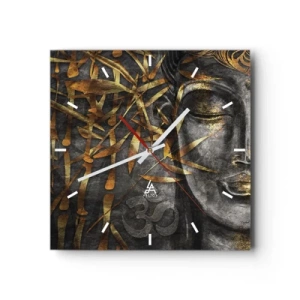 Reloj de pared - Reloj de vidrio - Imagen de Buda zen con bambúes dorados - 30x30cm - Siente la paz - Decoración de pared moderna para salón y dormitorio ARTTOR