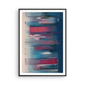 Póster en marco negro - Composición vertical en azul y rojo - 70x100 cm
