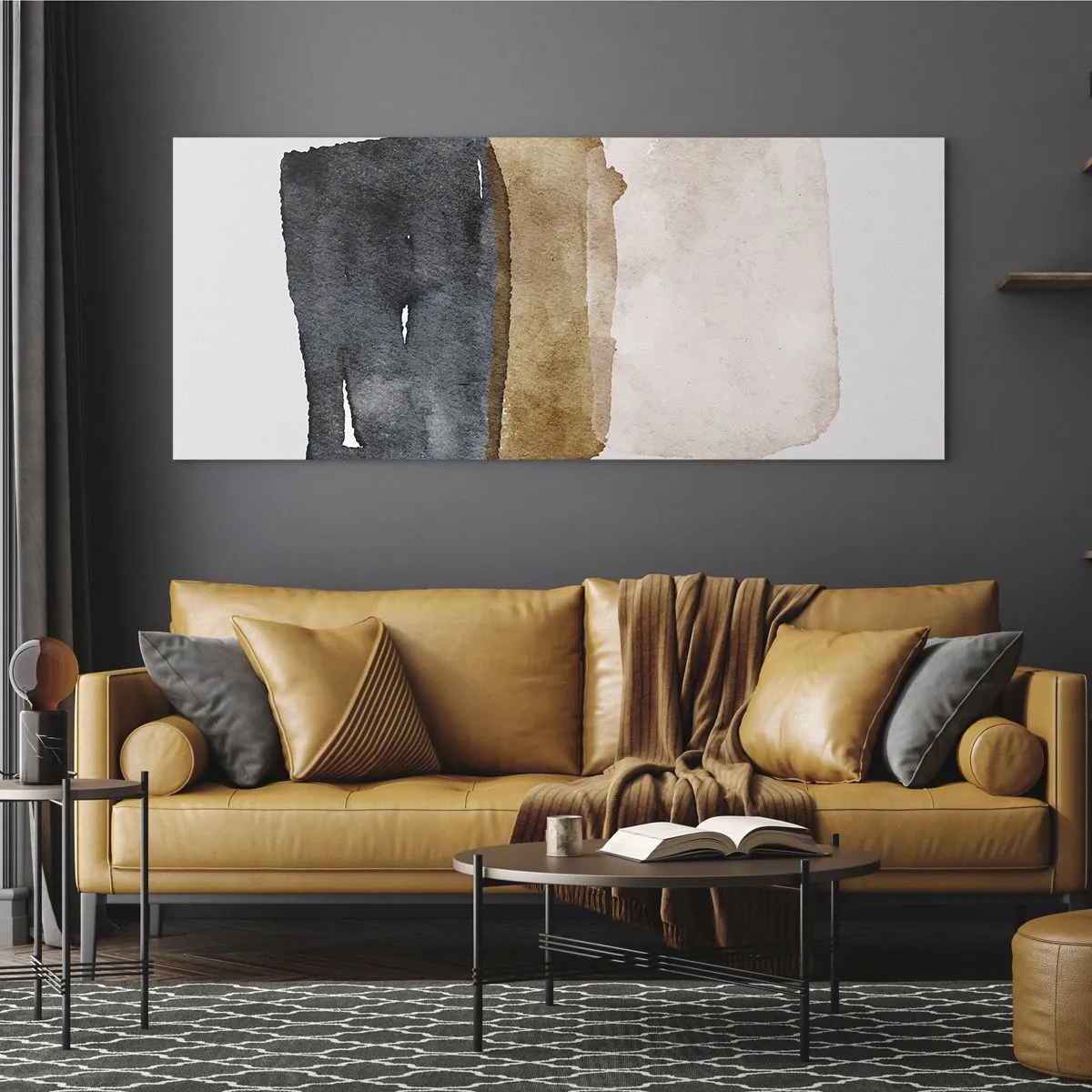 Cuadro sobre vidrio - Impresiones sobre Vidrio - Una composición minimalista de tres rectángulos en tonos tierra. - 140x50cm - Una composición de colores tierra - Decoración de pared moderna para salón y dormitorio ARTTOR