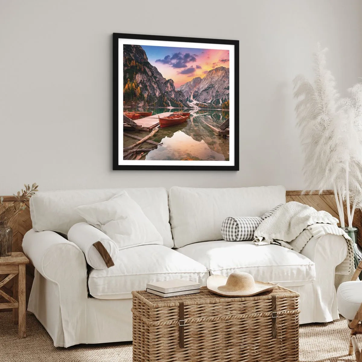 Póster en marco negro - Espejo entre montañas - 60x60 cm