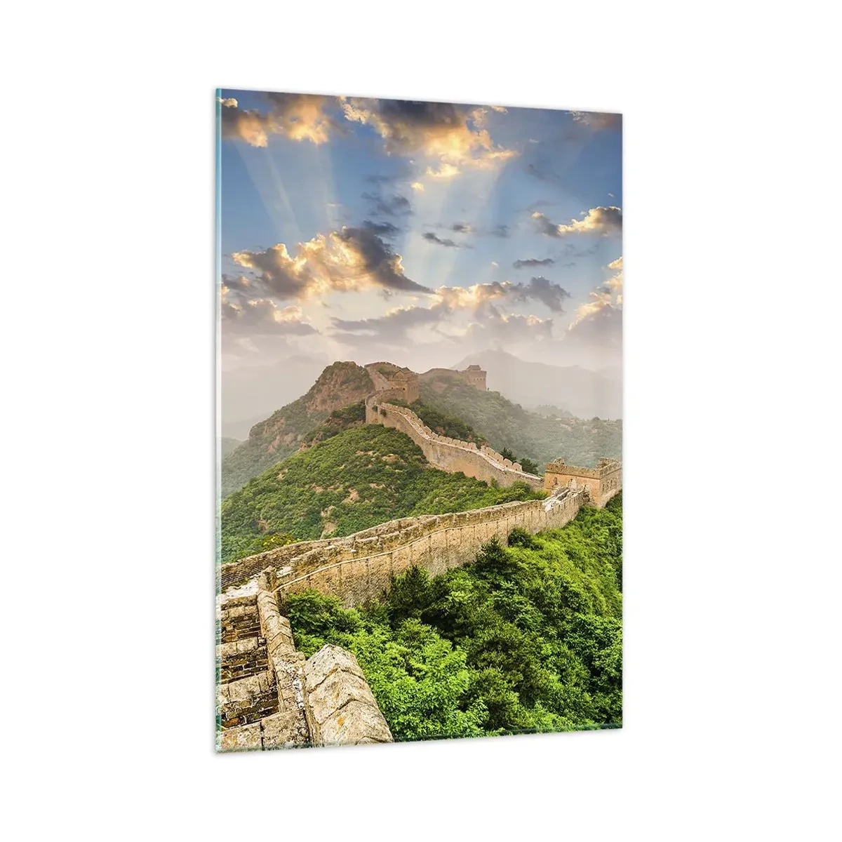 Cuadro sobre vidrio - Impresiones sobre Vidrio - La Gran Muralla China iluminada por la luz del sol en un paisaje pintoresco. - 80x120cm - Grandeza duradera - Decoración de pared moderna para salón y dormitorio ARTTOR