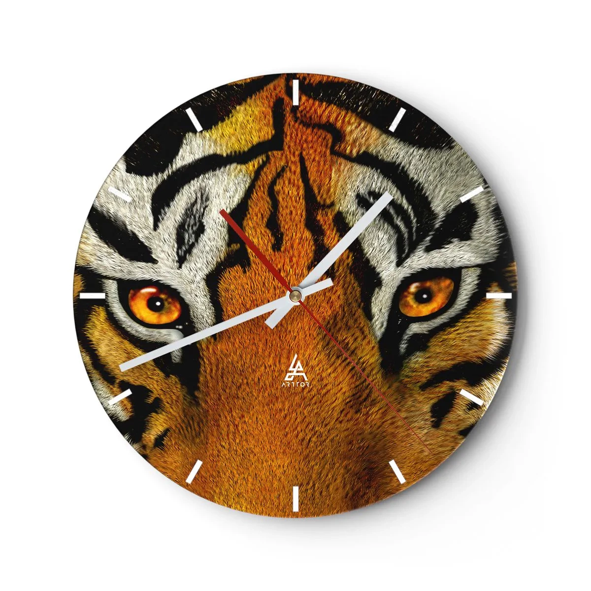 Reloj de pared - Reloj de vidrio - Un primer plano de la intensa mirada del tigre. - 30x30cm - Amenazante y hermoso - Decoración de pared moderna para salón, cocina y dormitorio ARTTOR