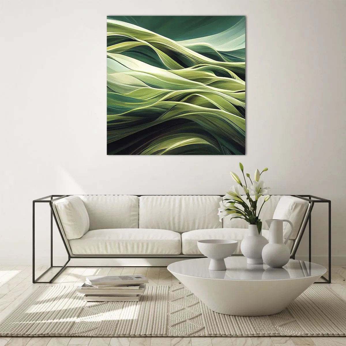 Cuadro sobre vidrio - Impresiones sobre Vidrio - Un juego abstracto de color verde - 50x50 cm