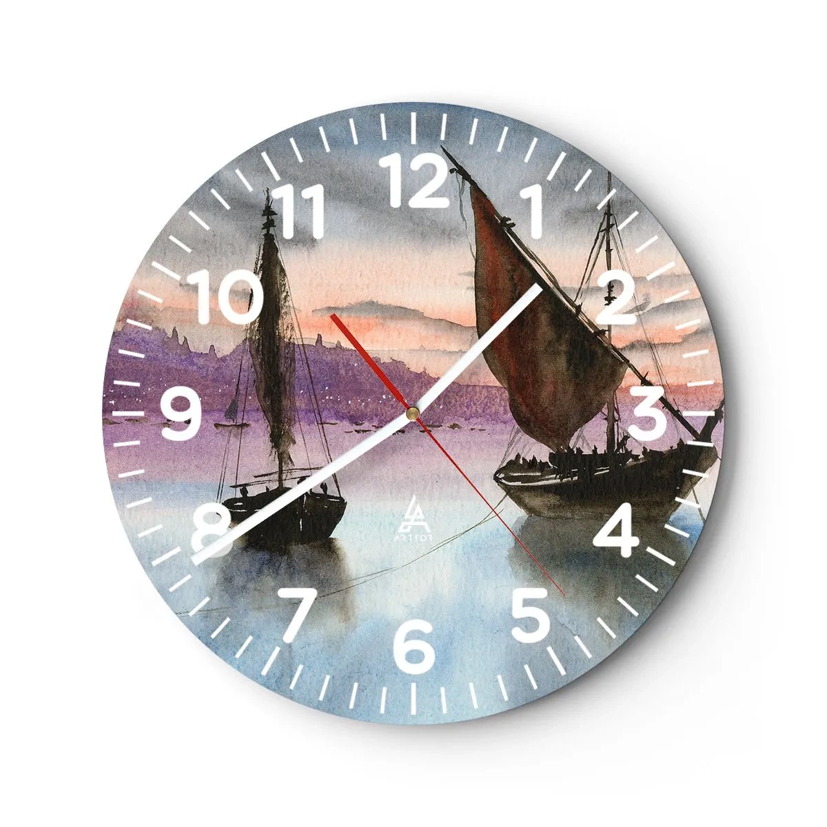 Reloj de pared - Reloj de vidrio - Atardecer en el puerto - 40x40 cm