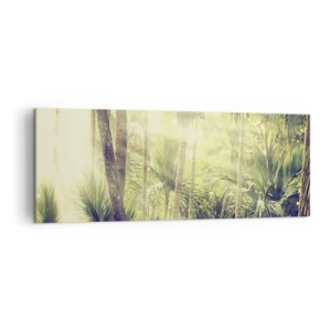 Cuadro sobre lienzo - Impresión de Imagen - Rayos de sol en un bosque tropical de palmeras - 140x50cm - En el cálido verde - Decoración de pared moderna para salón y dormitorio ARTTOR