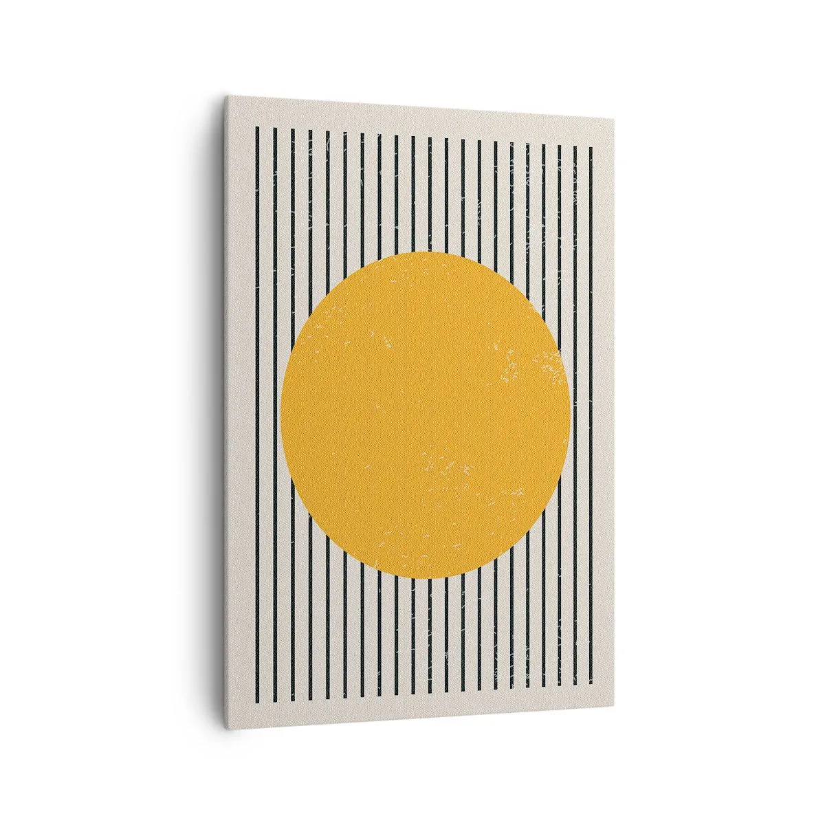 Cuadro sobre lienzo - Impresión de Imagen - Un círculo amarillo sobre un fondo de líneas horizontales blancas y negras. - 70x100cm - El poder de la sencillez - Decoración de pared moderna para salón y dormitorio ARTTOR