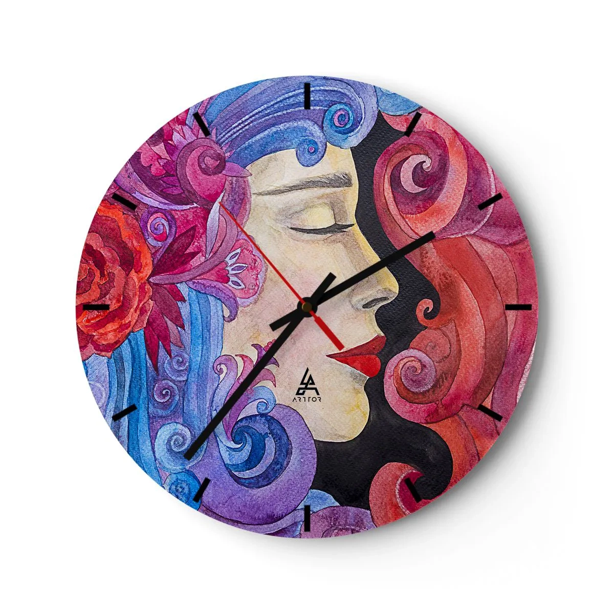 Reloj de pared - Reloj de vidrio - Inspiración en rojo y violeta - 40x40 cm