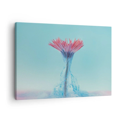 Cuadro sobre lienzo - Impresión de Imagen - Una flor rosa y azul en un arreglo artístico sobre un fondo pastel. - 70x50cm - En un abrazo vigorizante - Decoración de pared moderna para salón y dormitorio ARTTOR