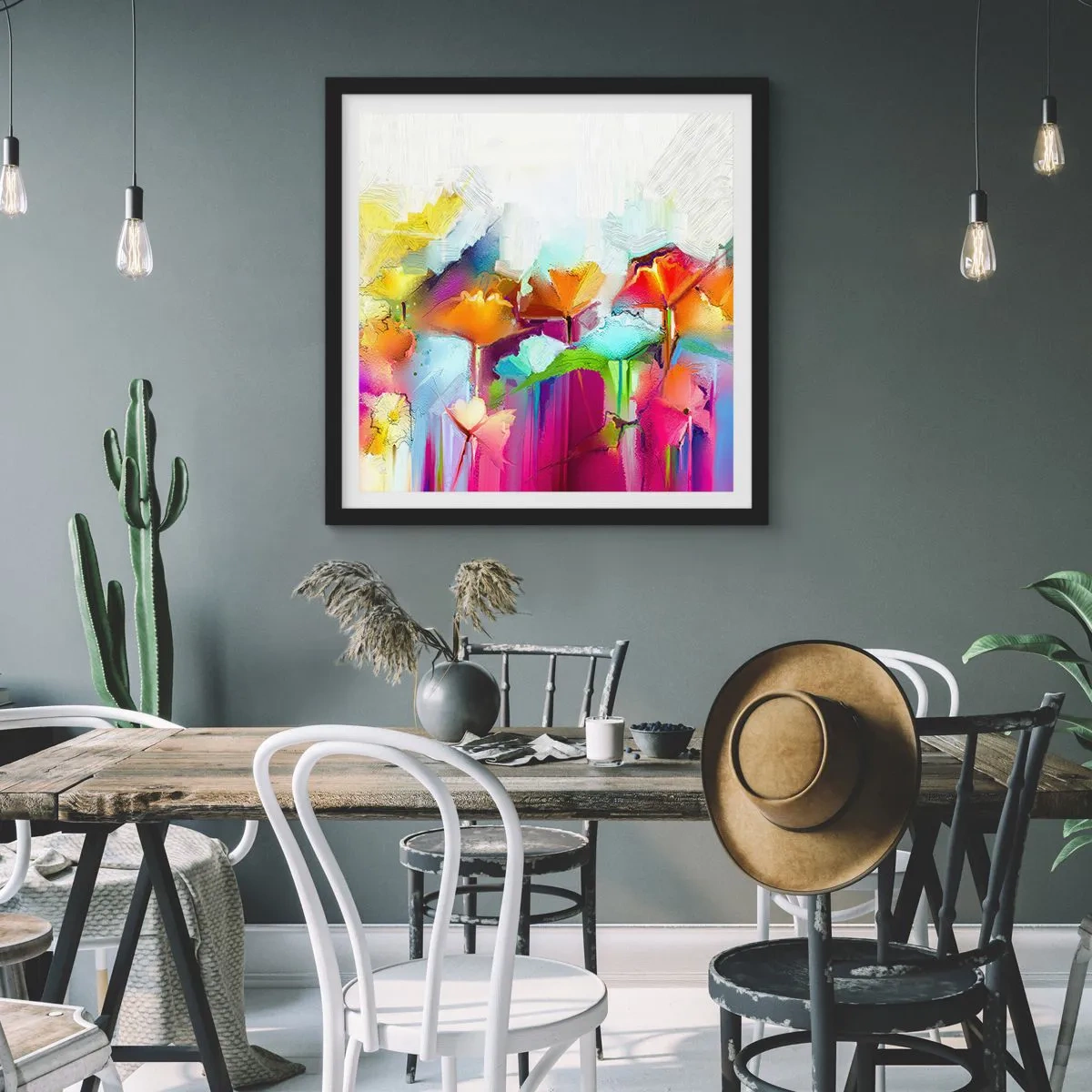 Póster en marco negro - Un arco iris ha florecido - 30x30 cm