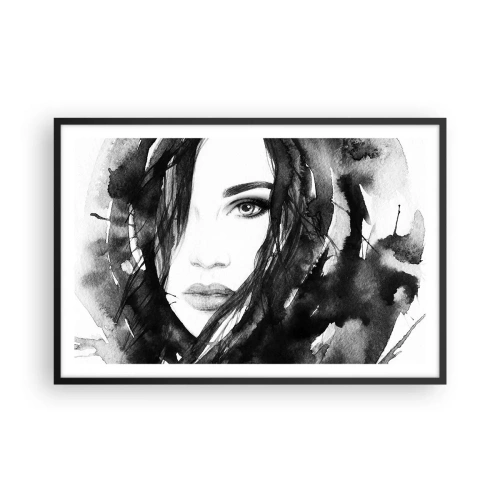 Póster en marco negro - Retrato de una dama en blanco y negro - 91x61 cm