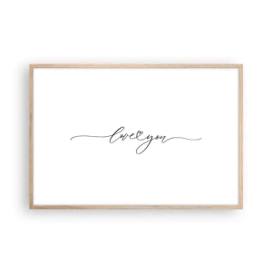 Póster en marco roble claro - Negro sobre blanco - 91x61 cm