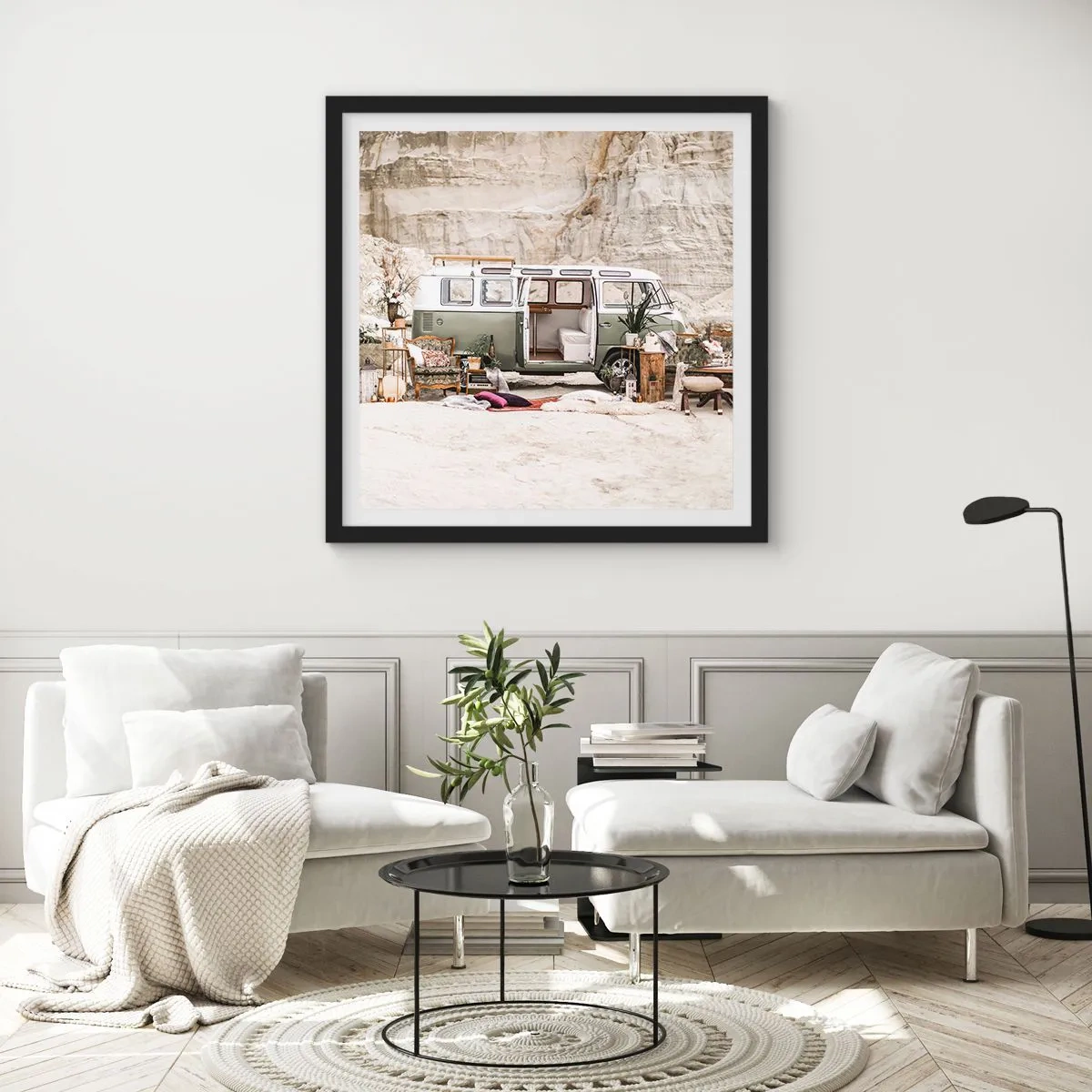 Póster en marco negro - Hora de empezar el viaje - 30x30 cm