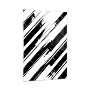 Cuadro sobre vidrio - Impresiones sobre Vidrio - Líneas blancas y negras y patrones geométricos en un estilo moderno. - 80x120cm - Composición intensa y dinámica - Decoración de pared moderna para salón y dormitorio ARTTOR