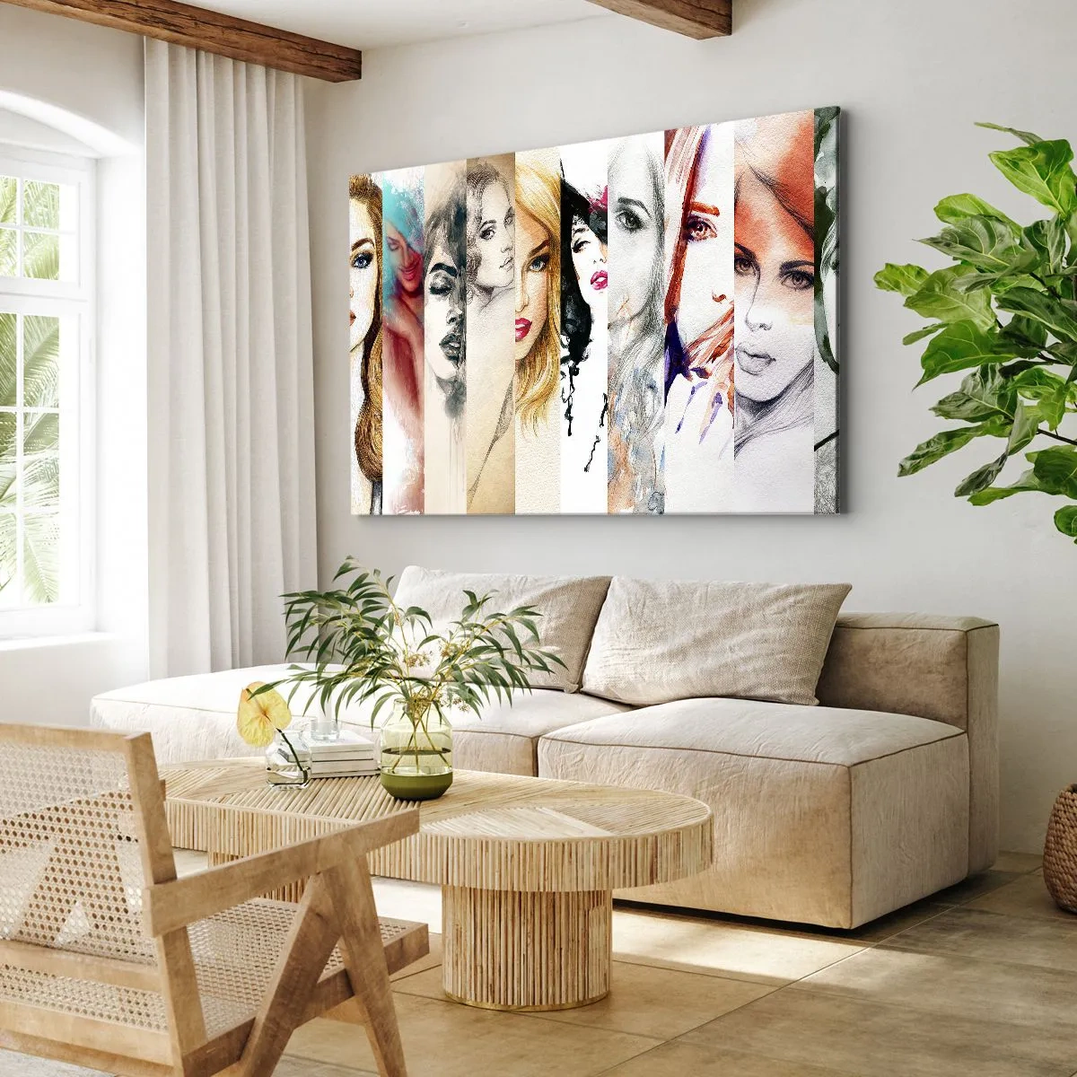 Cuadro sobre lienzo - Impresión de Imagen - Una colección de retratos de mujeres en varios estilos artísticos. - 120x80cm - Y siempre eres tú - Decoración de pared moderna para salón y dormitorio ARTTOR