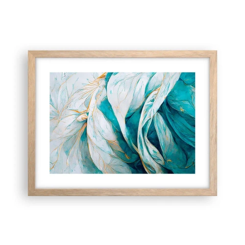 Póster en marco roble claro - Abstracción azul con motivos dorados - 40x30 cm