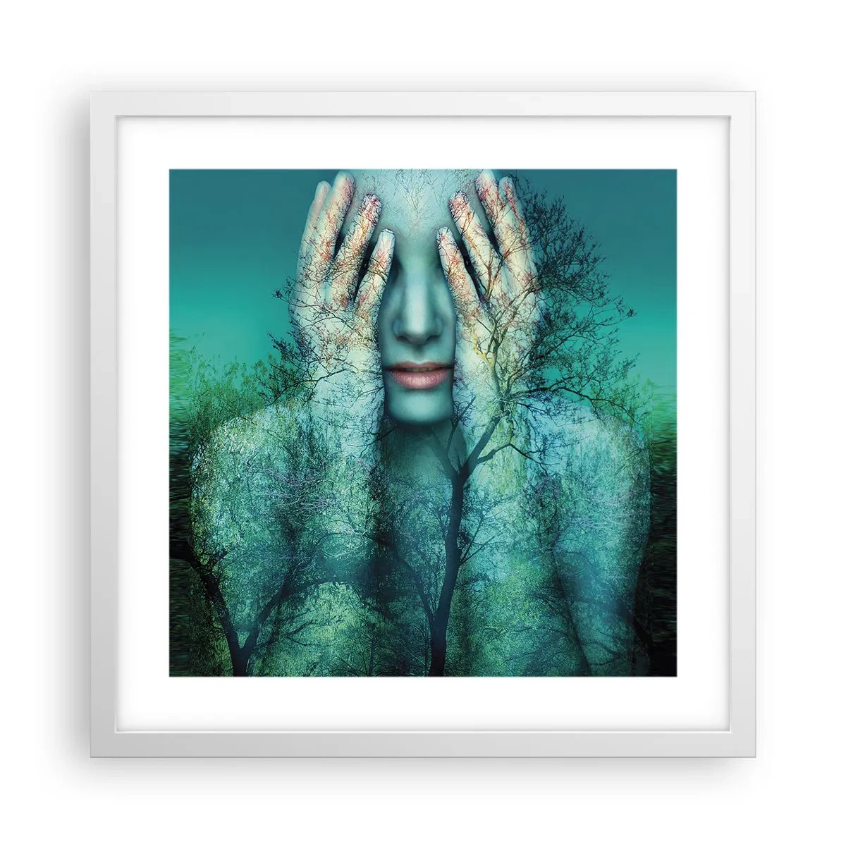 Póster en marco blanco - Sumergida en azul - 40x40 cm