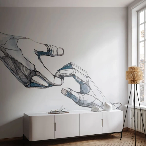 Fotomural Standard Eco - Un dibujo moderno de dos manos en estilo futurista. - 100x70cm - Un buen gesto - Decoración de pared moderna para salón y dormitorio ARTTOR