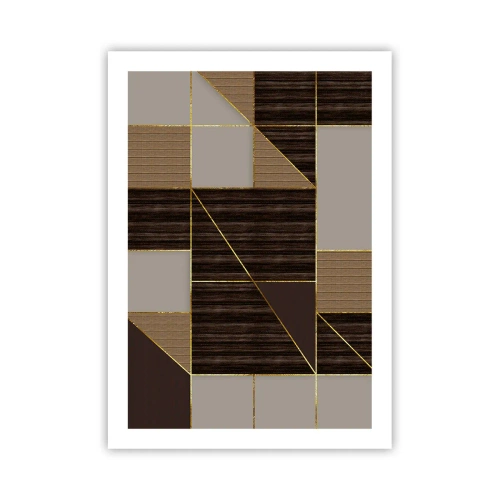 Póster - Composición geométrica en tonos marrones y dorados. - 50x70cm - Un mosaico de marrones y dorados - Decoración de pared moderna para salón y dormitorio ARTTOR