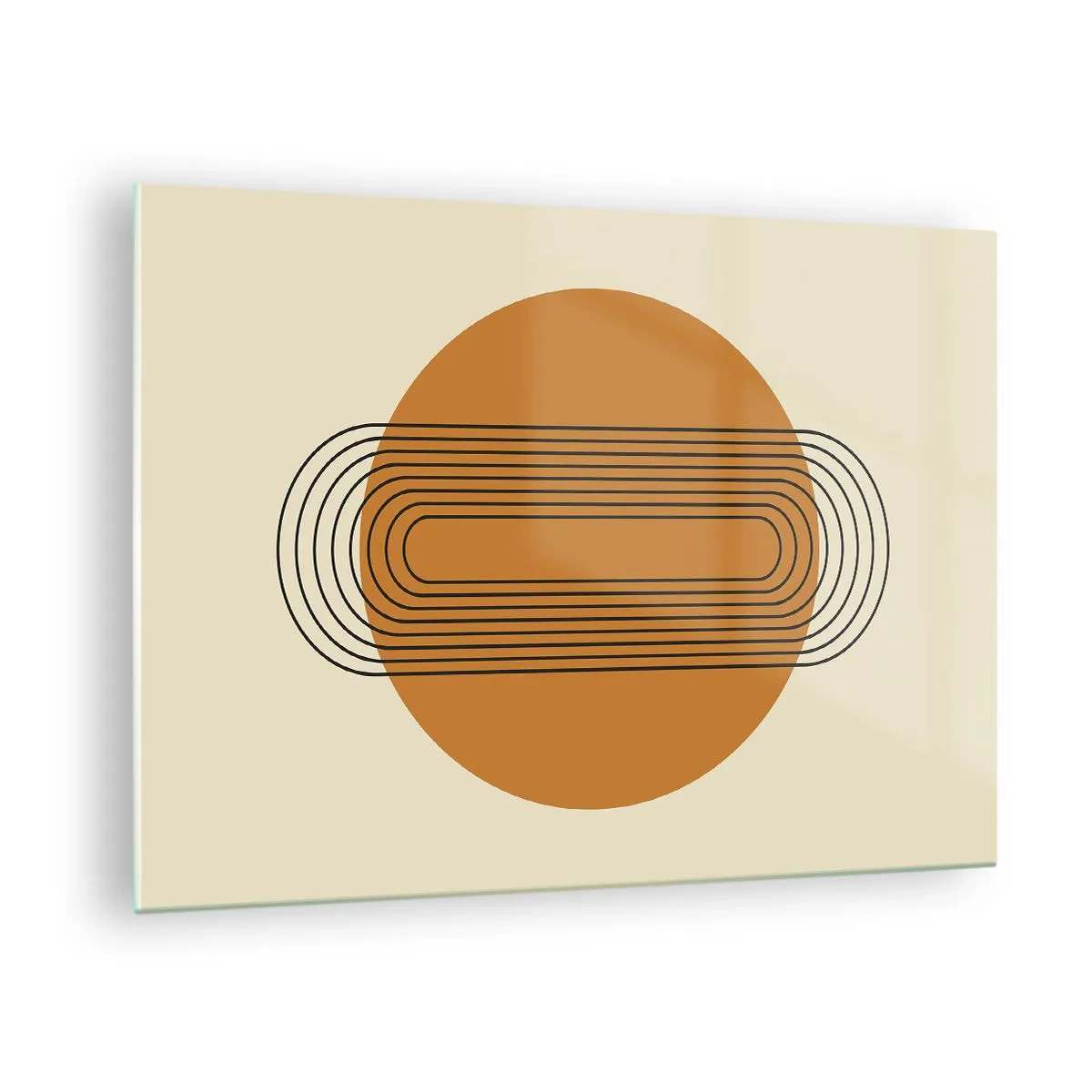 Cuadro sobre vidrio - Impresiones sobre Vidrio - Abstracción geométrica con círculos y líneas. - 70x50cm - El plan perfecto - Decoración de pared moderna para salón y dormitorio ARTTOR