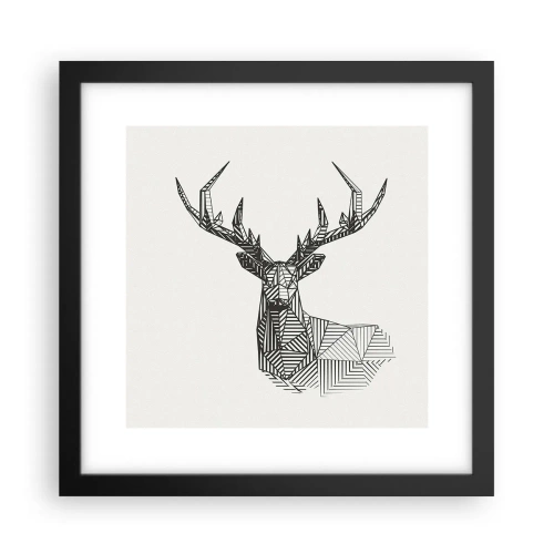 Póster en marco negro - Ciervo en estilo cubista - 30x30 cm