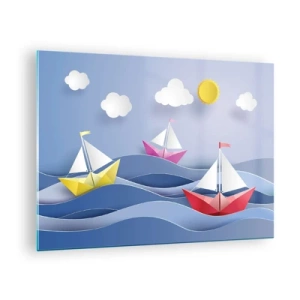 Cuadro sobre vidrio - Impresiones sobre Vidrio - Oh, qué bonito es mecerse en las olas. - 70x50cm - Oh, qué agradable es balancearse entre las olas - Decoración de pared moderna para salón y dormitorio ARTTOR
