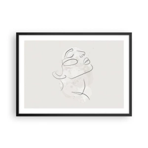 Póster en marco negro - Un boceto minimalista de una cara sobre un fondo claro. - 70x50cm - Contorno de un sueño - Decoración de pared moderna para salón y dormitorio ARTTOR