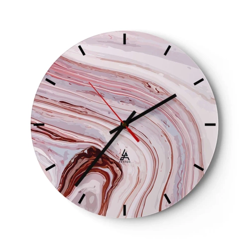 Reloj de pared - Reloj de vidrio - Ondas abstractas en tonos rosa y rojo sobre un fondo claro. - 30x30cm - Cambio de dirección - Decoración de pared moderna para salón, cocina y dormitorio ARTTOR