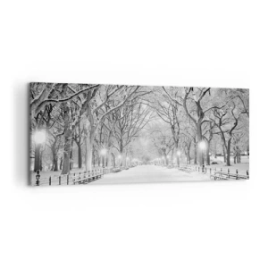 Cuadro sobre lienzo - Impresión de Imagen - Un callejón invernal con árboles cubiertos de nieve en monocromo. - 120x50cm - Cuatro estaciones - invierno - Decoración de pared moderna para salón y dormitorio ARTTOR