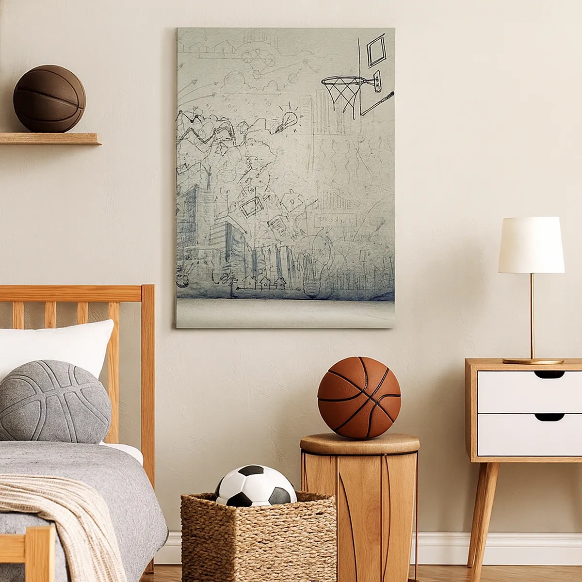 Cuadro sobre lienzo - Impresión de Imagen - Dibujos y diagramas sobre el fondo de una pared en bruto. - 50x70cm - Mi gloriosa vida en la ciudad - Decoración de pared moderna para salón y dormitorio ARTTOR