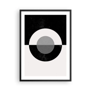 Póster en marco negro - Patrón geométrico en blanco y negro con un círculo concéntrico. - 50x70cm - Armonía en blanco y negro - Decoración de pared moderna para salón y dormitorio ARTTOR