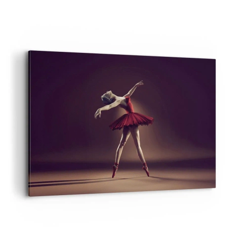 Cuadro sobre lienzo - Impresión de Imagen - Una bailarina de ballet con un vestido rojo frente a un escenario de fondo. - 120x80cm - Primera bailarina - Decoración de pared moderna para salón y dormitorio ARTTOR