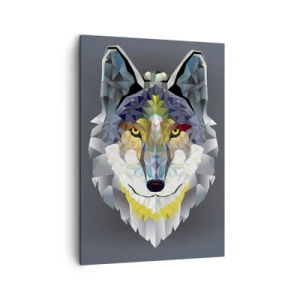 Cuadro sobre lienzo - Impresión de Imagen - Imagen geométrica de un lobo sobre un fondo gris. - 50x70cm - Habla del lobo si lo ves - Decoración de pared moderna para salón y dormitorio ARTTOR