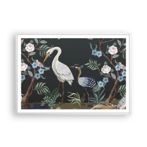 Póster en marco blanco - Desfile de aves - 100x70 cm