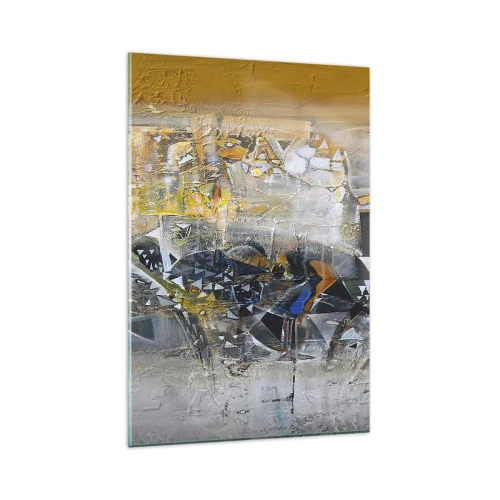 Cuadro sobre vidrio - Impresiones sobre Vidrio - Abstracción con tonos dominantes de amarillo y gris. - 80x120cm - Todo se pondrá en su sitio - Decoración de pared moderna para salón y dormitorio ARTTOR
