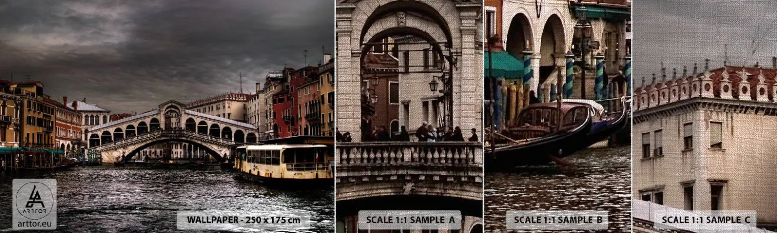 Muestra de fotomural Premium Canvas - Promesa de una velada veneciana - Ciudad, Venecia, Puente - 100x30 cm