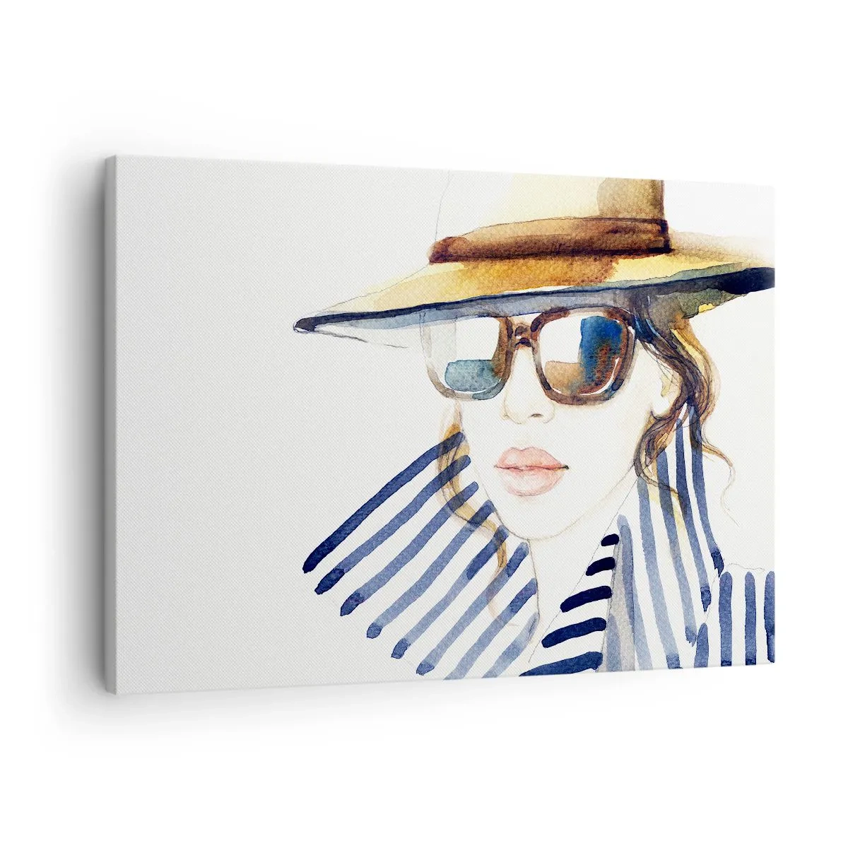 Cuadro sobre lienzo - Impresión de Imagen - Retrato de una mujer con sombrero y gafas de sol. - 70x50cm - ¡Florida le da la bienvenida! - Decoración de pared moderna para salón y dormitorio ARTTOR