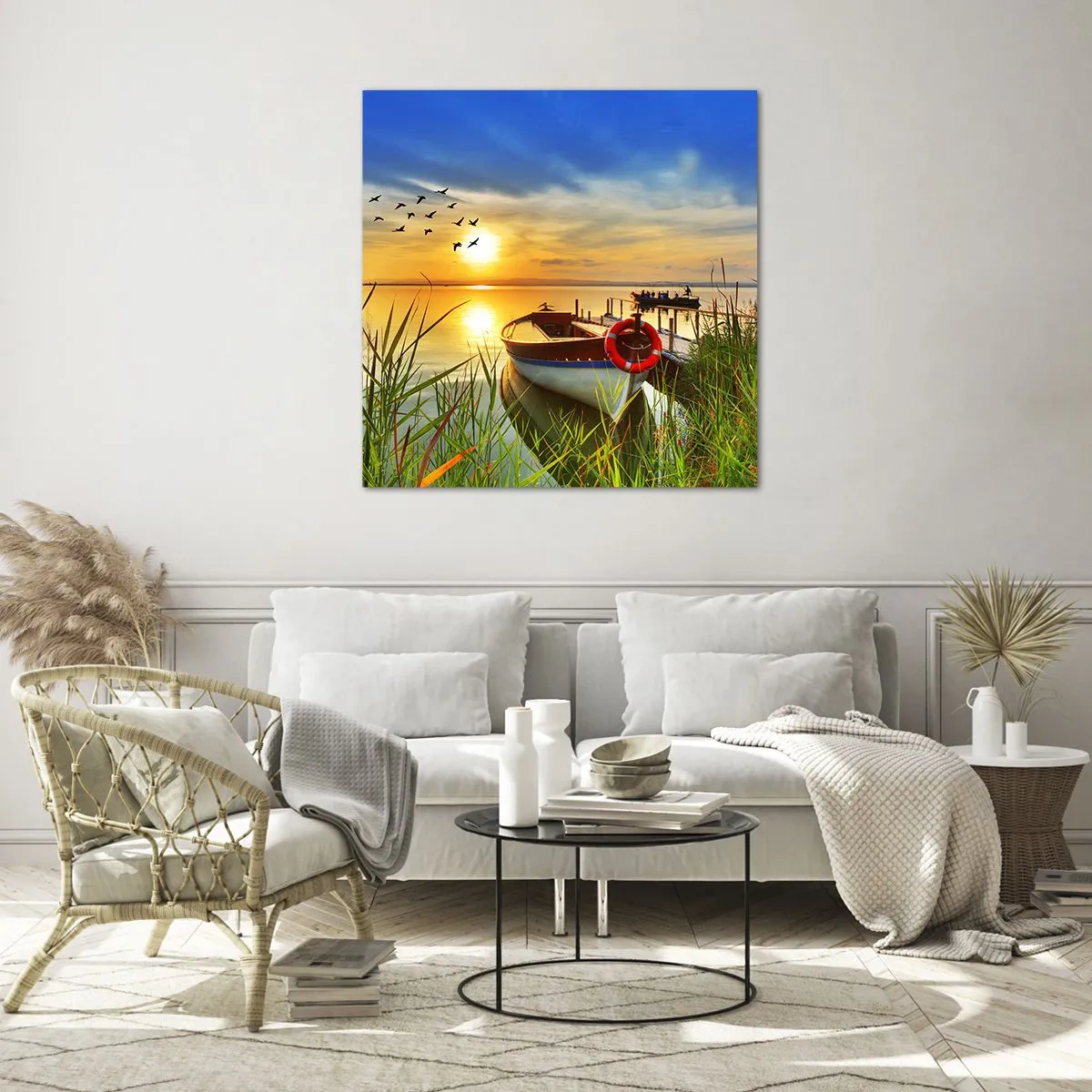 Cuadro sobre vidrio - Impresiones sobre Vidrio - Los cormoranes están volando - 50x50 cm