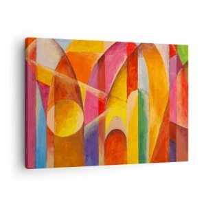 Cuadro sobre lienzo - Impresión de Imagen - Una composición abstracta llena de formas geométricas coloridas. - 70x50cm - Catedral del sol - Decoración de pared moderna para salón y dormitorio ARTTOR