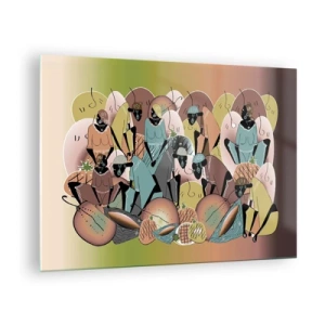 Cuadro sobre vidrio - Impresiones sobre Vidrio - Una ilustración abstracta de figuras en tonos beige, verde y rosa. - 70x50cm - Se avecina una gran celebración - Decoración de pared moderna para salón y dormitorio ARTTOR