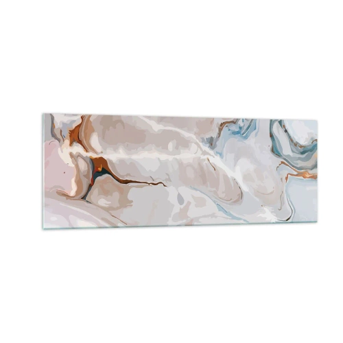 Cuadro sobre vidrio - Impresiones sobre Vidrio - Patrón abstracto en tonos de blanco y azul. - 140x50cm - El azul serpentea por el blanco - Decoración de pared moderna para salón y dormitorio ARTTOR