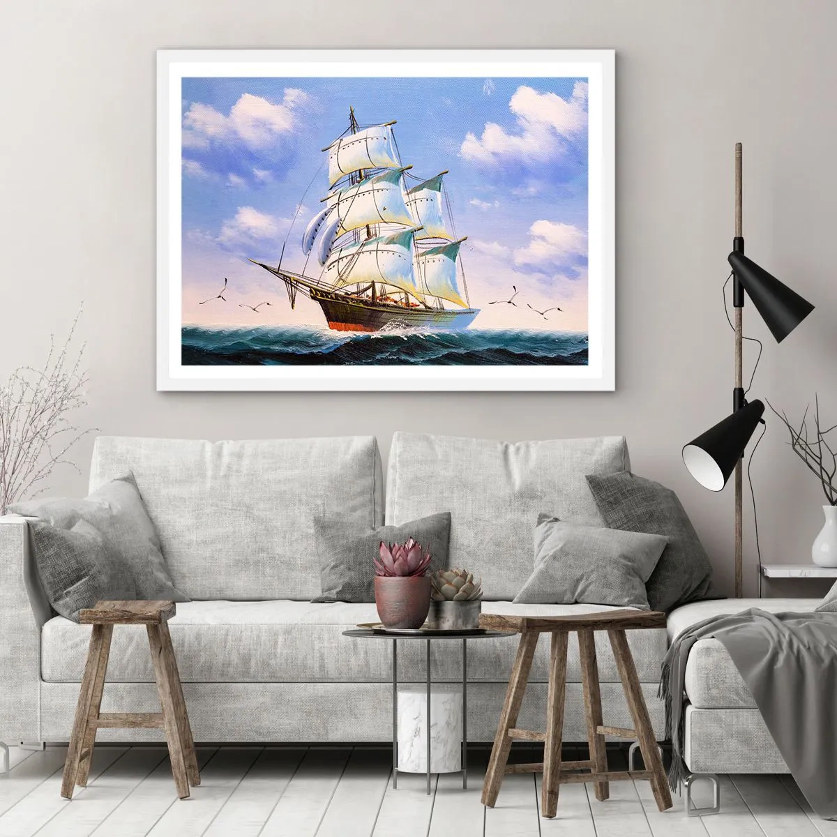 Póster en marco blanco - Orgulloso con el viento - 100x70 cm