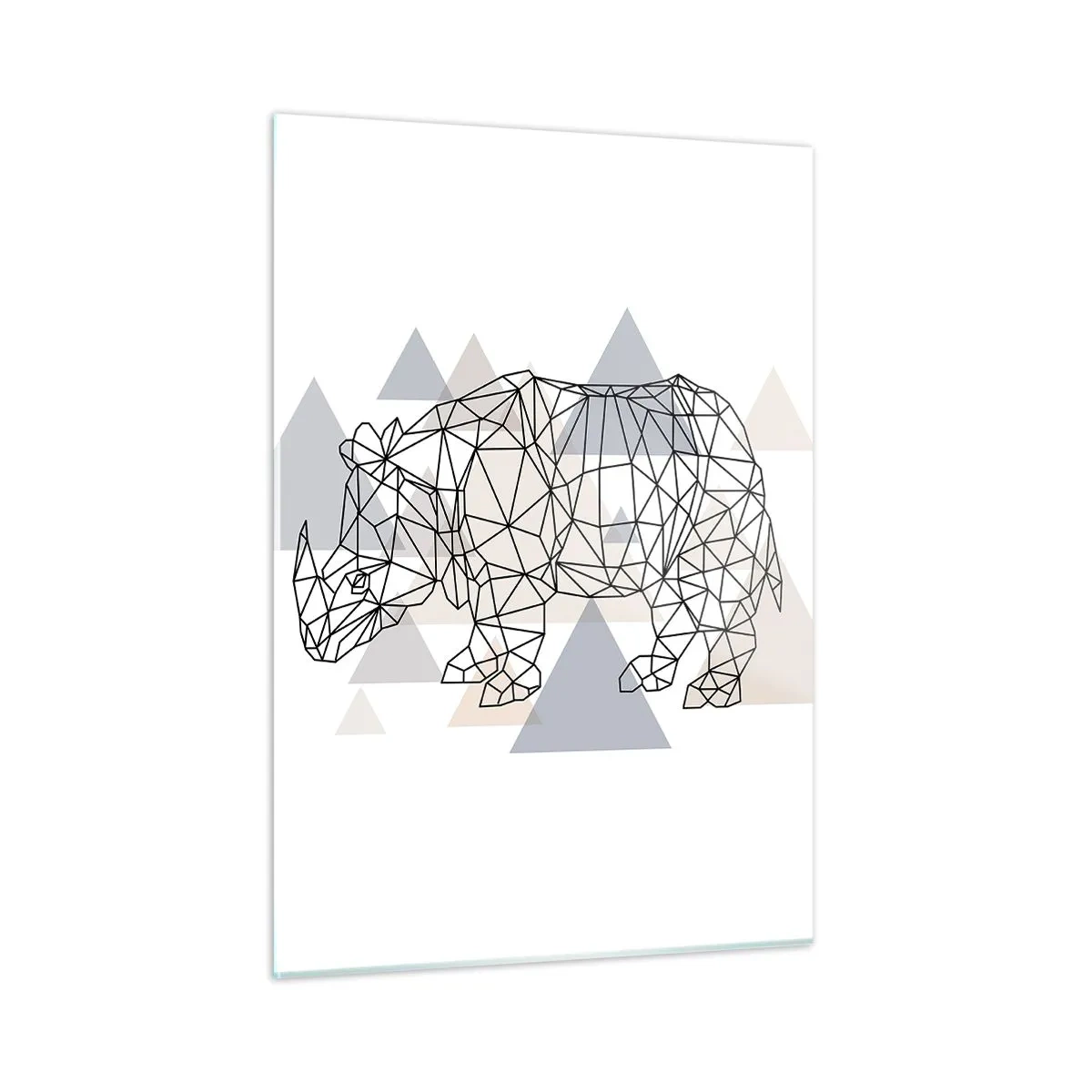 Cuadro sobre vidrio - Impresiones sobre Vidrio - Dibujo geométrico de un rinoceronte sobre un fondo claro. - 50x70cm - Estructura de la fuerza - Decoración de pared moderna para salón y dormitorio ARTTOR