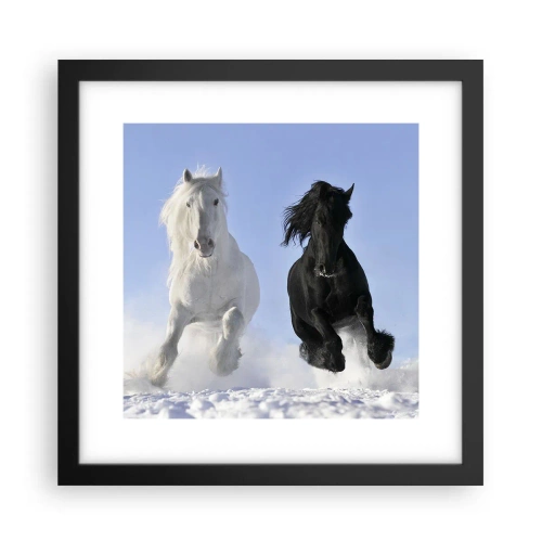 Póster en marco negro - Galope blanco y negro - 30x30 cm
