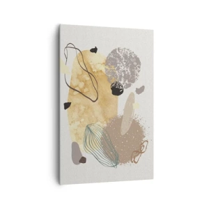 Cuadro sobre lienzo - Impresión de Imagen - Una composición de formas abstractas en beige y amarillo. - 80x120cm - Plumología aplicada - Decoración de pared moderna para salón y dormitorio ARTTOR