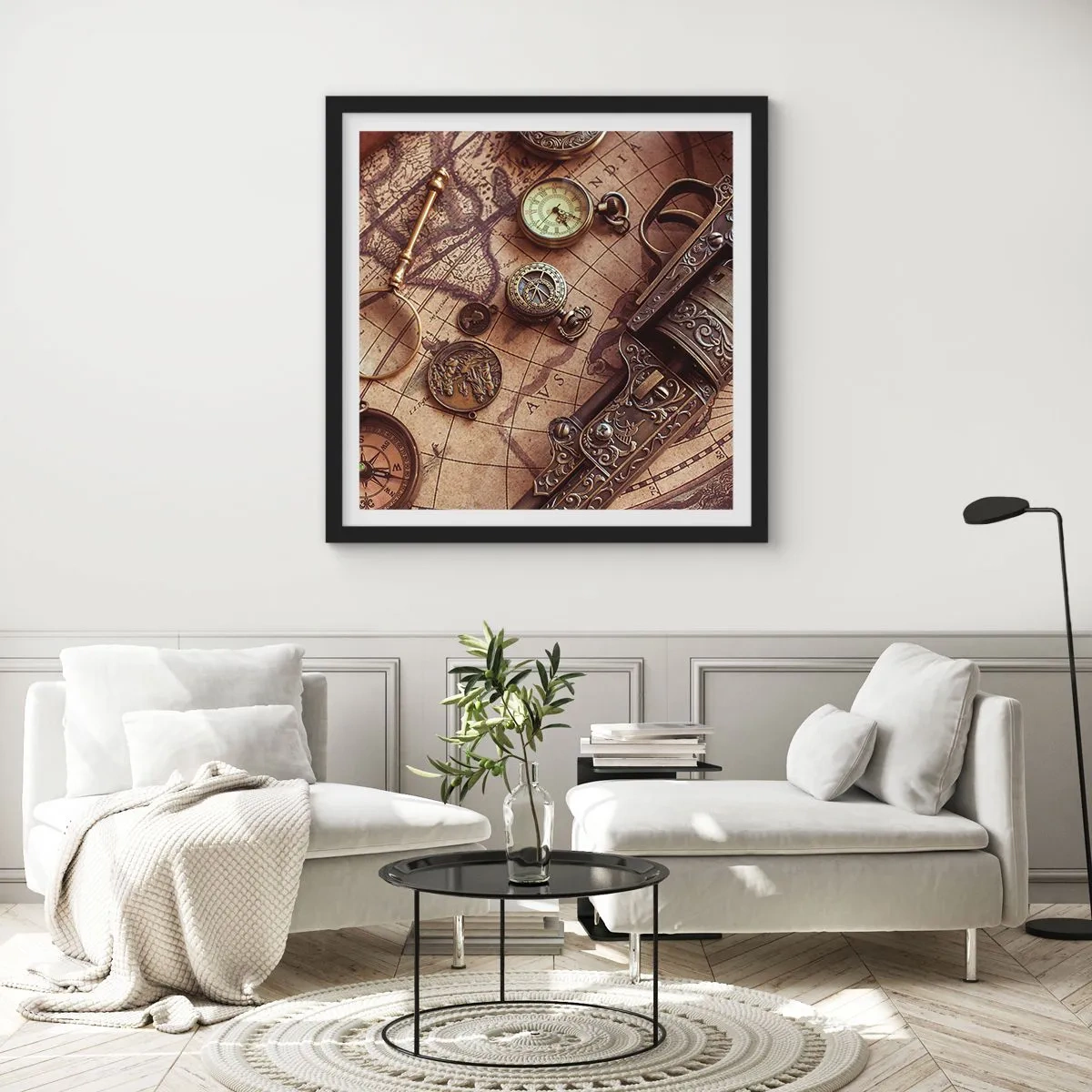 Póster en marco negro - La aventura llama - 50x50 cm