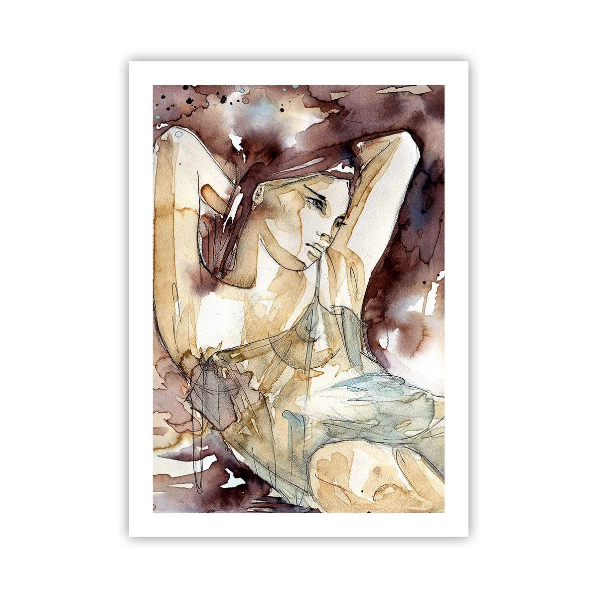 Póster - Silueta artística de una mujer en tonos marrones. - 50x70cm - En un estado de ánimo armónico - Decoración de pared moderna para salón y dormitorio ARTTOR