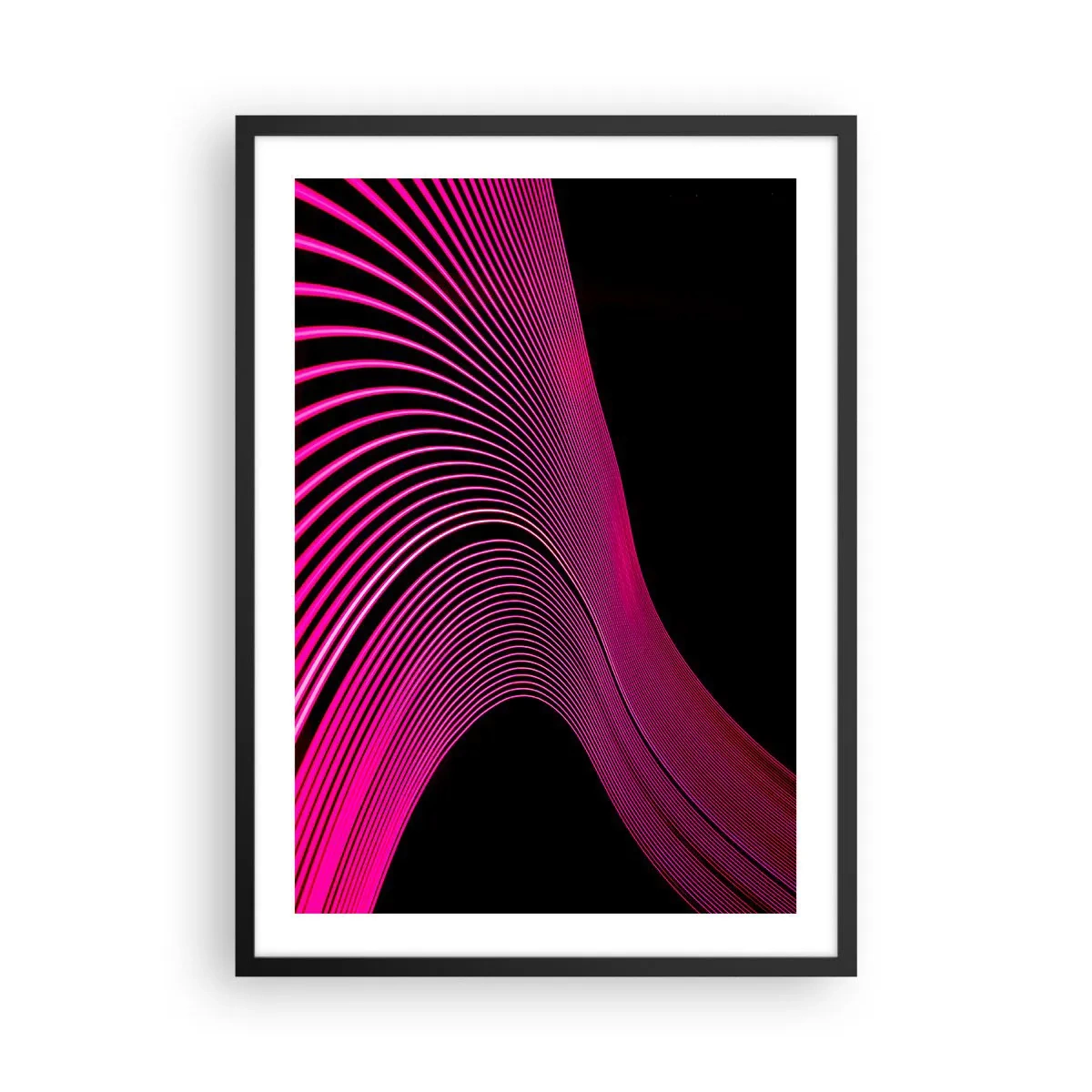 Póster en marco negro - Líneas dinámicas de color rosa sobre un fondo negro - 50x70cm - Avenida de luz - Decoración de pared moderna para salón y dormitorio ARTTOR