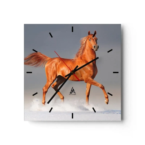 Reloj de pared - Reloj de vidrio - Un caballo al galope contra un cielo azul. - 30x30cm - Danza al viento - Decoración de pared moderna para salón y dormitorio ARTTOR